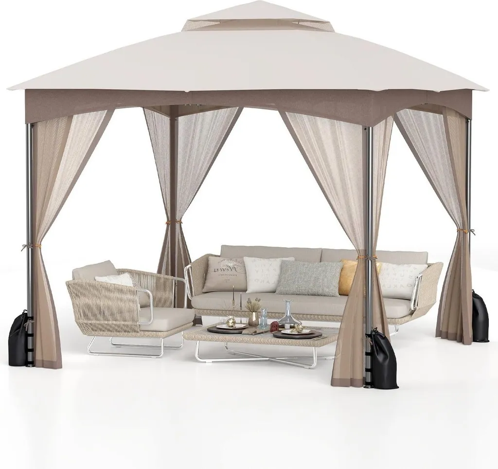 Tonnelle 3x3 m étanche avec protection moustiquaire et sacs de lestage