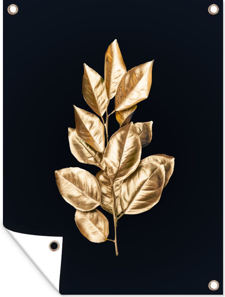 MuchoWow 90x120 cm Outdoor-Poster Gartendeko Sichtschutz Garten Poster für den Garten Pflanze - Blätter - Gold - Schwarz - Luxus
