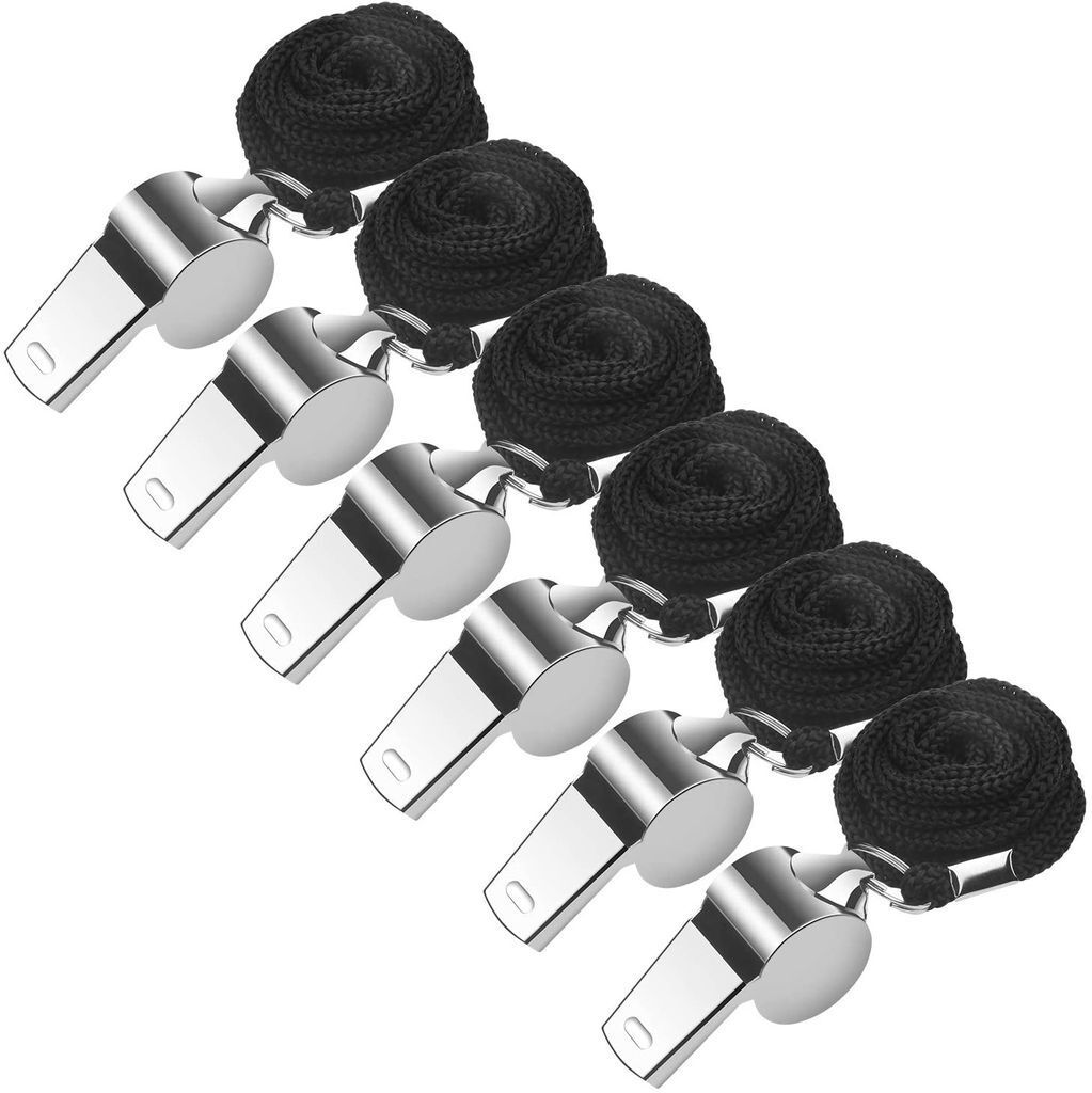 6er Pack Edelstahlpfeife, Metall Sportpfeife, Trainerpfeife, Schiedsrichterpfeife, Signalpfeife mit verstellbarem und abnehmbarem Schlüsselband f...
