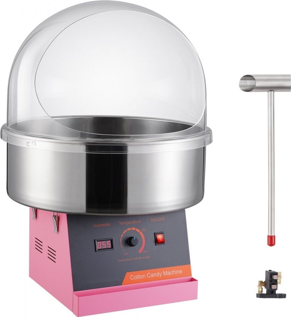 Elektrische Zuckerwattemaschine - 1 kW - Kommerzielle Zuckerwattegräte mit Abdeckung - Edelstahl-Schüssel & Zuckerlöffel - Ideal für Kindergebu...