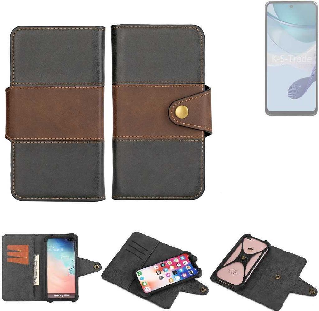 K-S-Trade Handyhülle Schutzhülle Hülle Bookstyle Wallet-Case kompatibel mit Motorola Moto G53j 5G Bumper Rundumschutz schwarz-braun 1x
