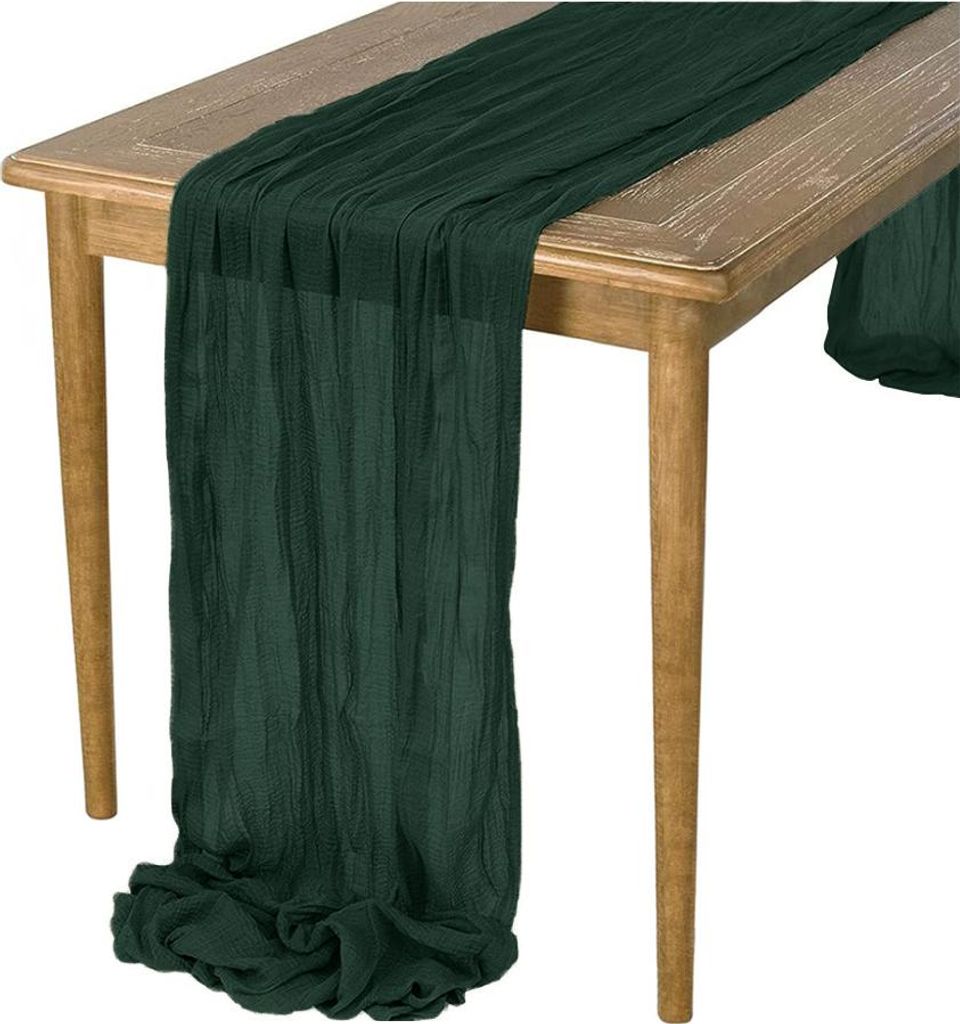 MEBLE ODNOWA Tischläufer, BOHO-Tischläufer aus Gaze, Gaze Tischdeko Dunkelgrün 90 × 300 cm, Elegant, Gazestoff, Weicher Stoff, Boho Tischdeko