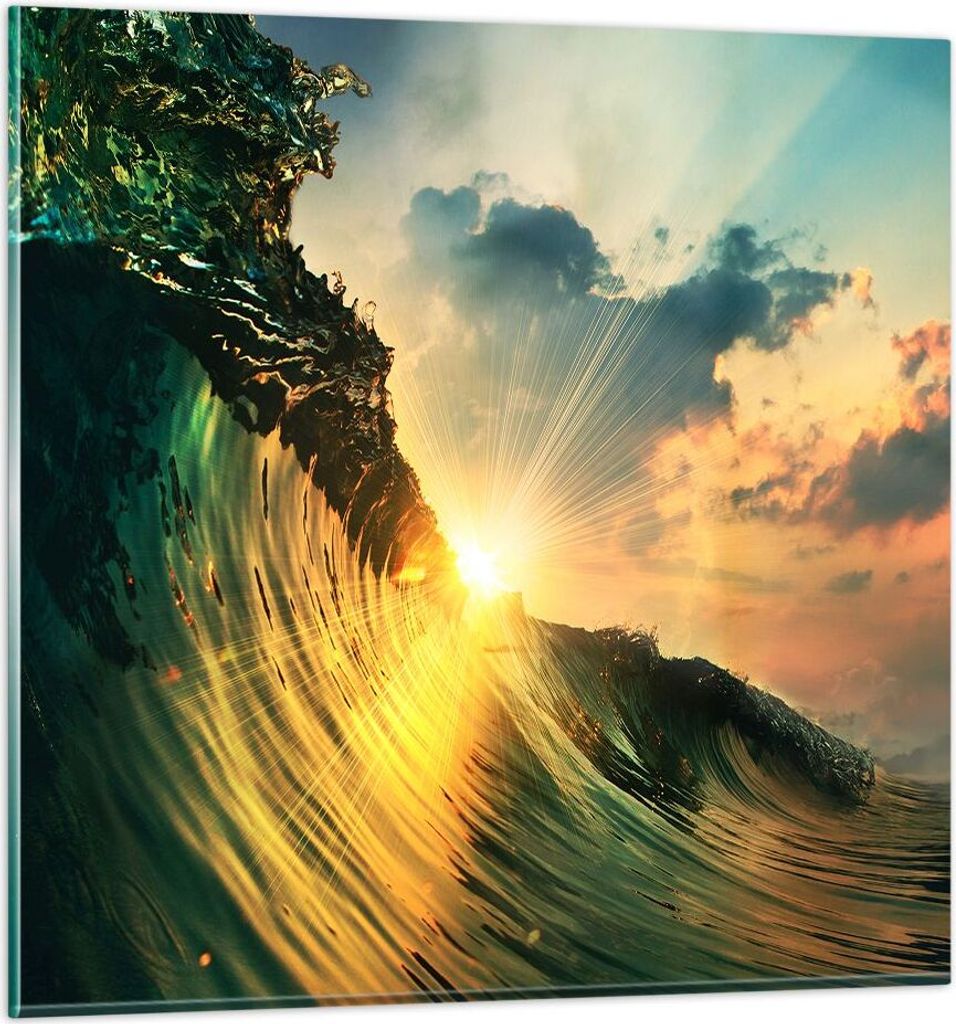 Bilder auf glas - Meer Welle Wasser - 40x40cm - Glasbilder - Wandbilder - Kunstdruck - zum Aufhängen bereit - Wanddekoration aus Glas - Glas Bilde...