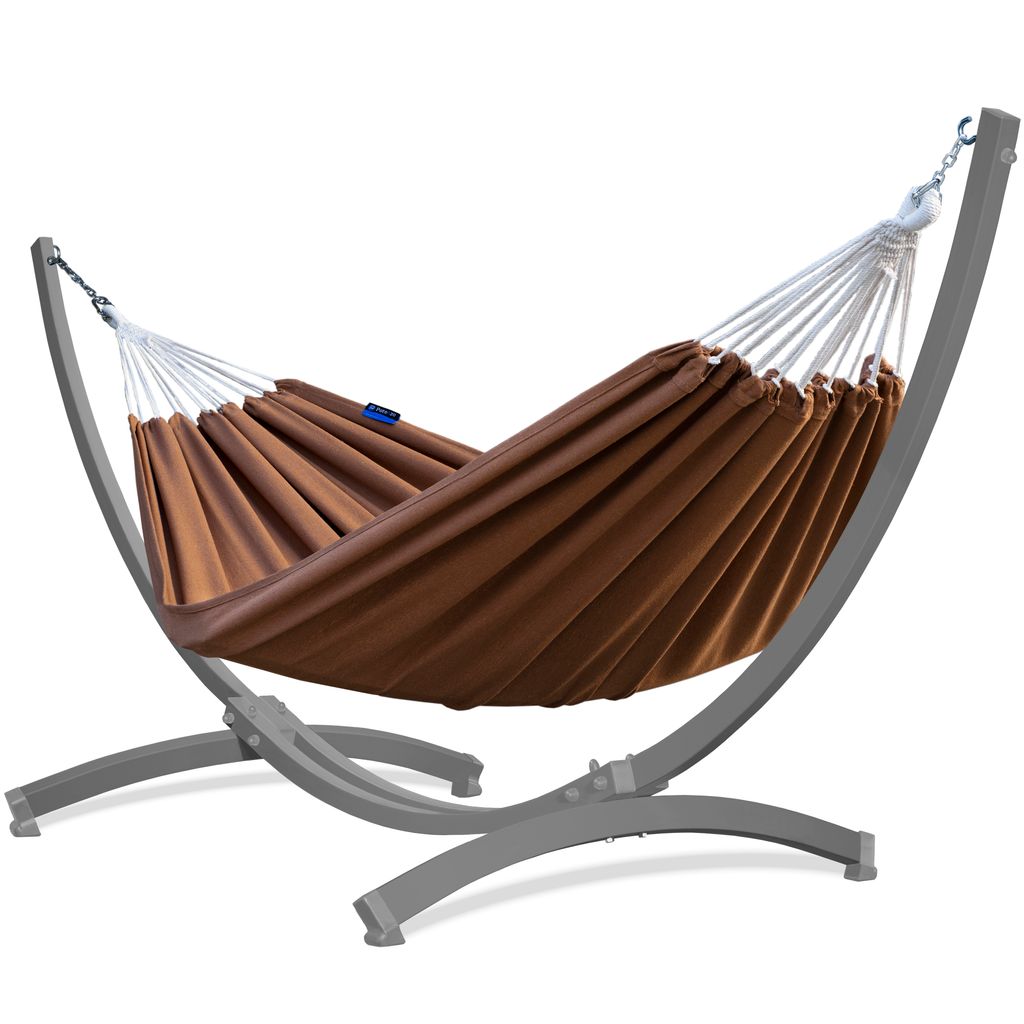 Potenza Outdoor Hängematte mit Verzinkter Tytan Gestell für 2 Personen I Baumwolle Doppelhängematte XXL 220x160, 200kg I Grau Hängemattengestel...