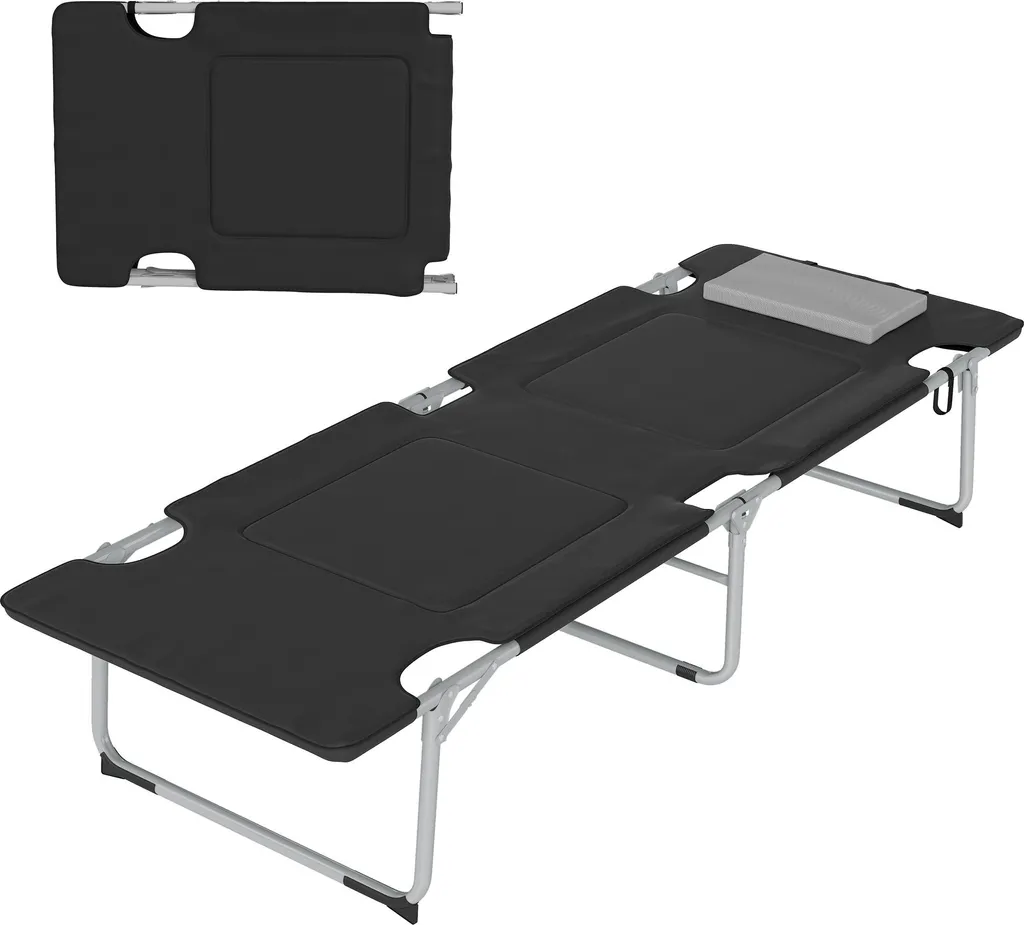 Outsunny Lit de camping pliable avec oreiller et mousse 183x66x33cm noir