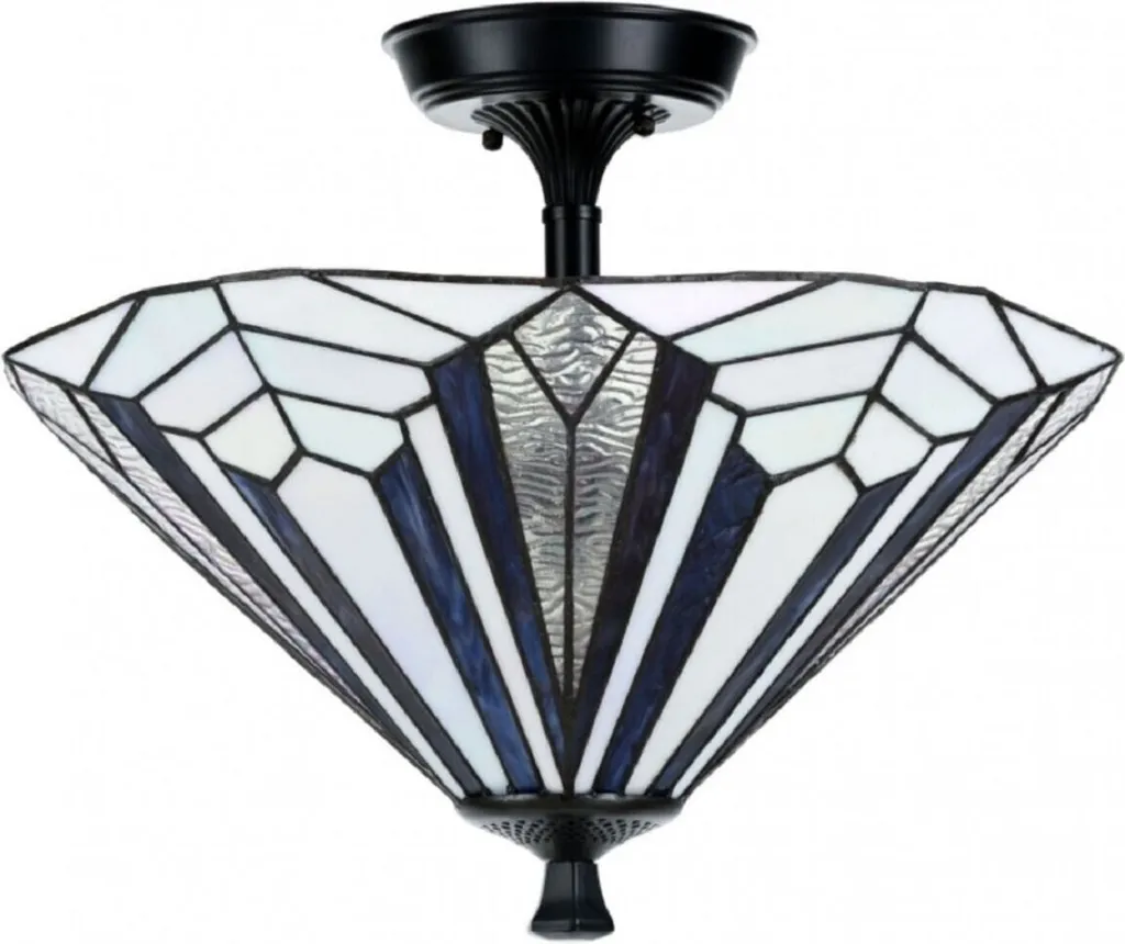 Plafonnier Tiffany Casa Padrino Bleu Blanc Noir Ø 45 cm Luxe Qualité