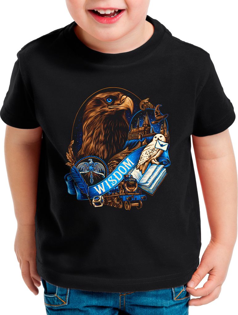 BaumwolleCloud Wisdom Kinder T-Shirt eule harry zauberstab besen zauberschule