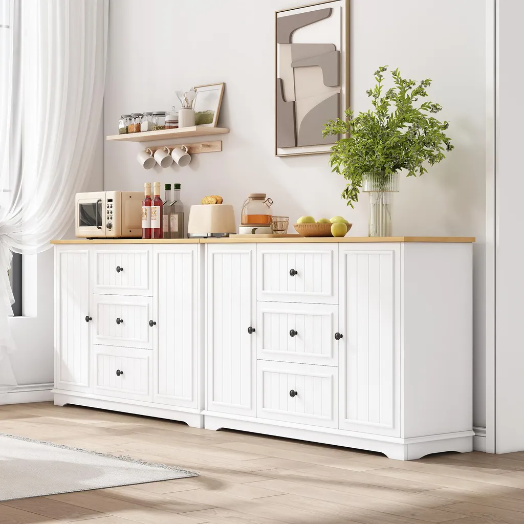 Buffet moderne Merax blanc avec 3 tiroirs et portes style frigo - 3