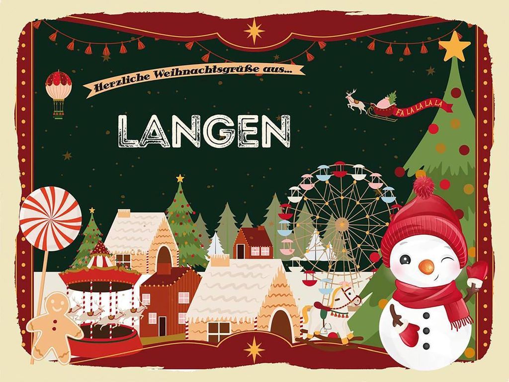 vianmo Holzschild 30x40 cm Weihnachtsgrüße aus LANGEN Weihnachten