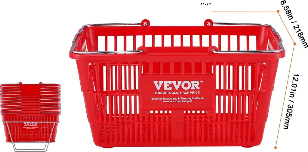 Chariot de magasin rouge 21L en PE, structure robuste lot de 12 unités