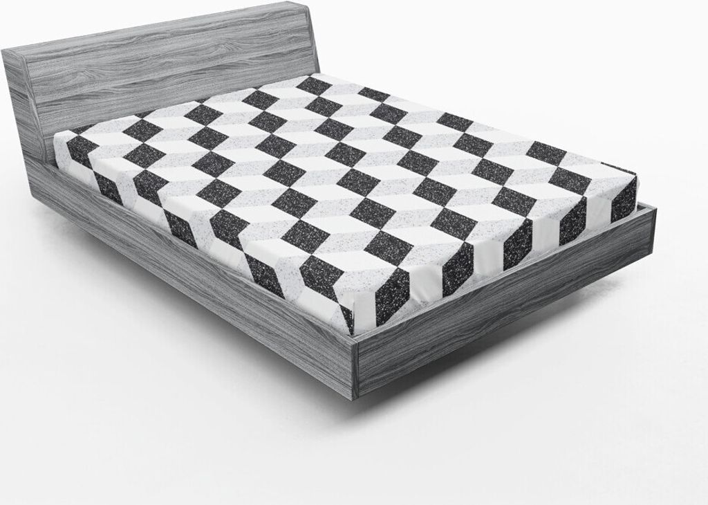 ABAKUHAUS Mosaik Spannbetttuch, Geometrische Thema Fliesen Naturstein Repetitive Abstrakt Rhombuses Images, 140 x 200 cm, Dunkelgrau und Weiß