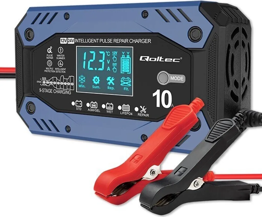 Chargeur de batterie automatique 12V 24V avec écran LCD et 10 Amps