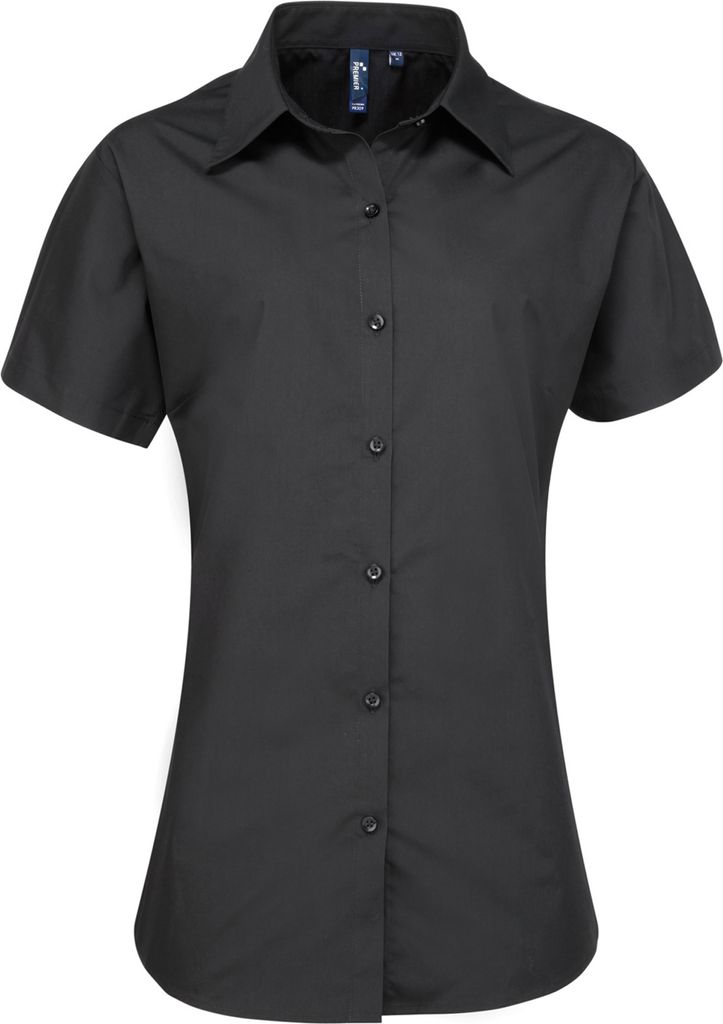 Premier Damen Popeline-Bluse / Bluse / Arbeitshemd, kurzärmlig RW2819 (44) (Schwarz)