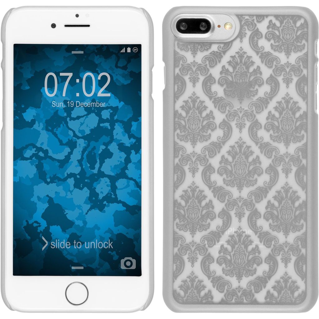 PhoneNatic Case kompatibel mit Apple iPhone 7 Plus / 8 Plus - Hülle silber Damask Hard-case + 2 Schutzfolien