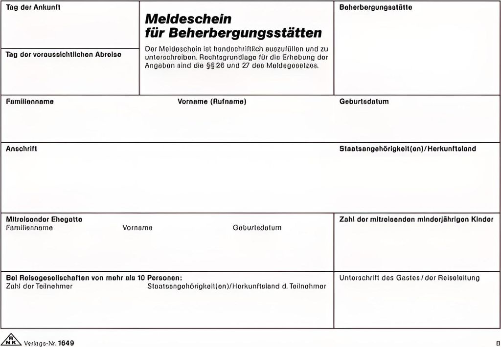 RNK Meldeschein Beherbergungsstätten A5 100Bl alle Produktbild 