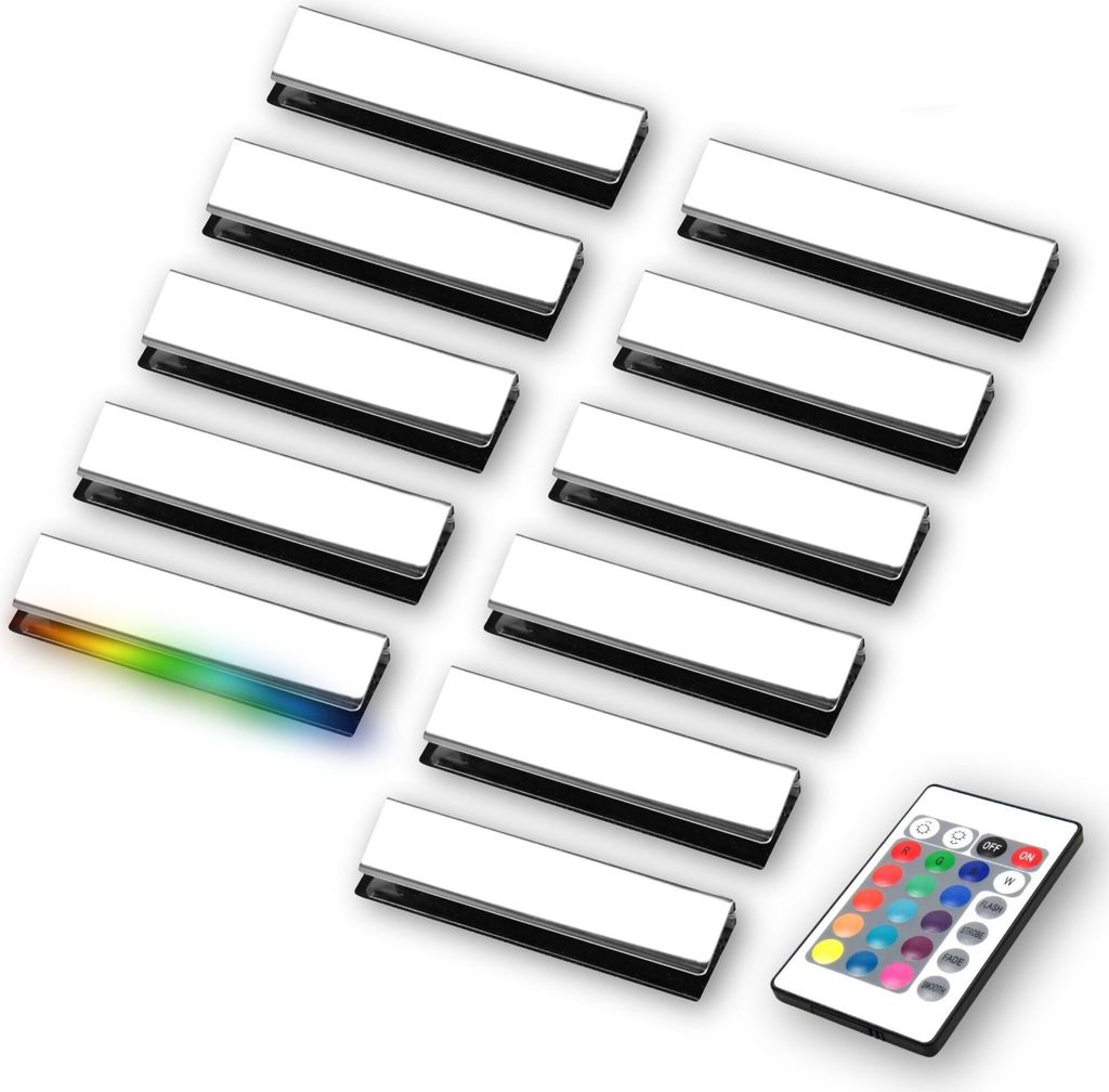 kalb | LED RGB Glaskantenbeleuchtung Vitrinenbeleuchtung Clip Glas 11er Set