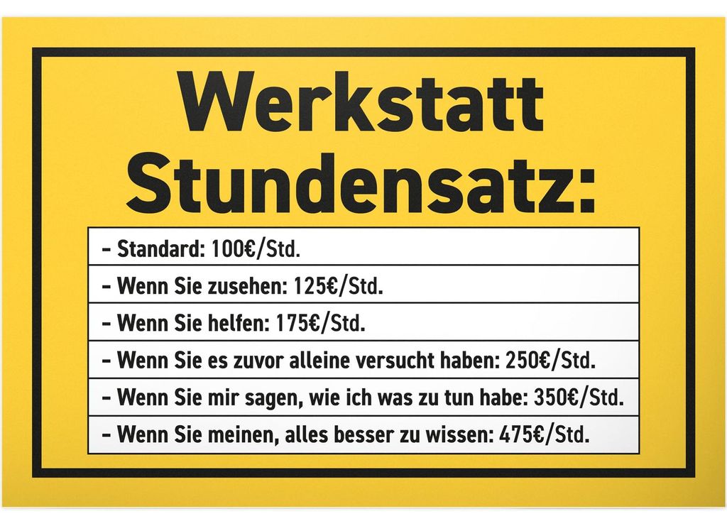 Werkstatt Uhrenset 30x20 cm Kunststoffschild lustiges Geschenk