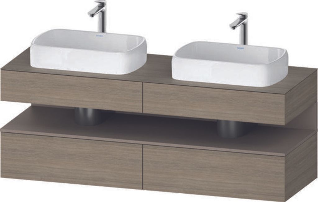 Duravit Qatego Konsolenwaschtischunterbau, 2 Auszüge, 2 Schubkästen, 2 Ausschnitte, 1600x550x600mm, Nische Basalt Matt, QA4779043350010