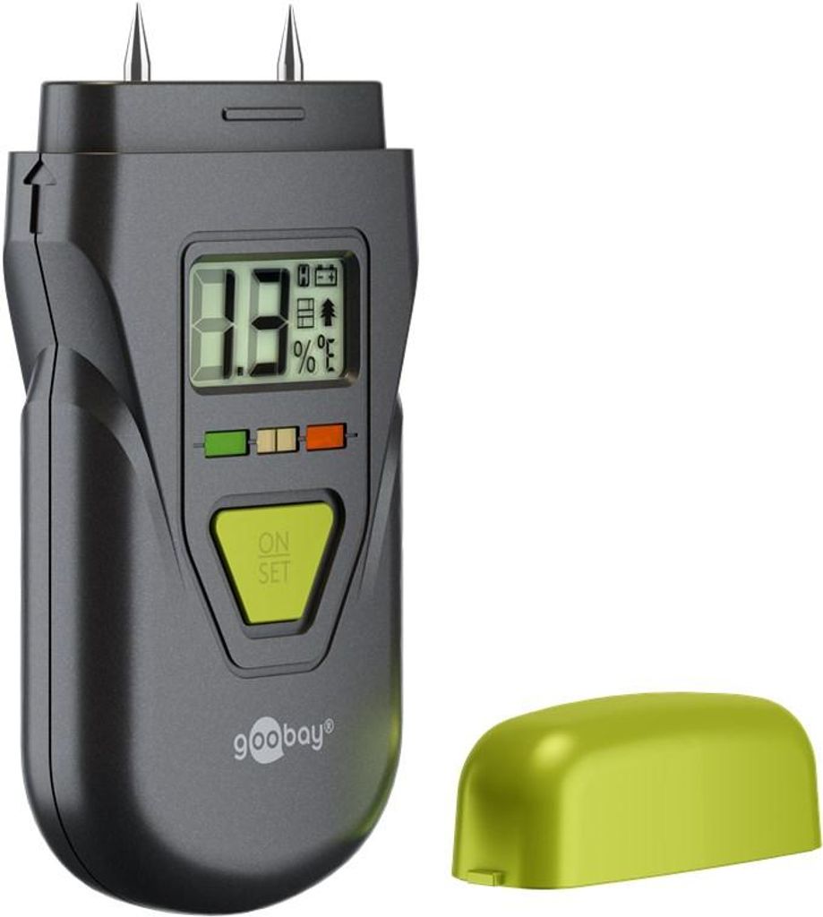 Goobay Tools Feuchtigkeitsmessgerät, LCD, LED-Farbanzeige, Holz, Beton, Gips, °C/°F