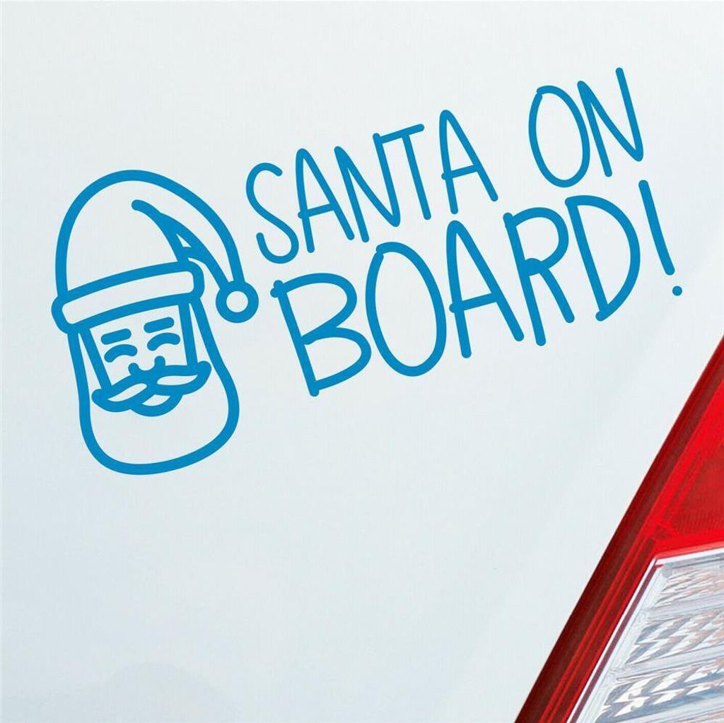 Auto Aufkleber Santa on Board! Weihnachten Christmas Advent XMAS 19x9,5 cm Hellblau Sticker Heckscheibenaufkleber