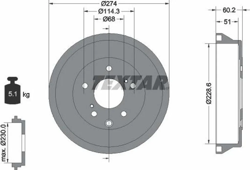 Tambour de Frein TEXTAR 94047800 Arrière pour Nissan Juke OE 432061KL0A