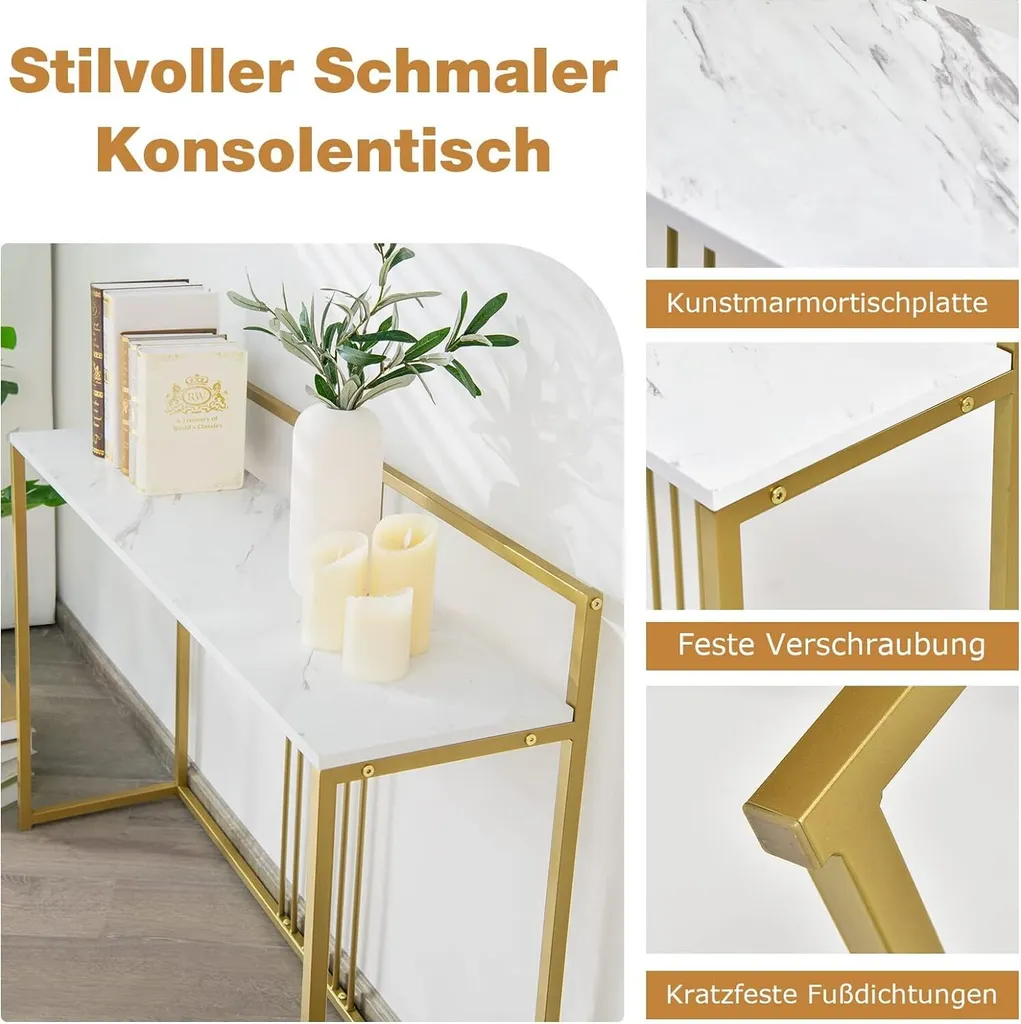COSTWAY Consolle Marmo e Oro 120cm - Tavolo Ingresso Moderno Design - 13