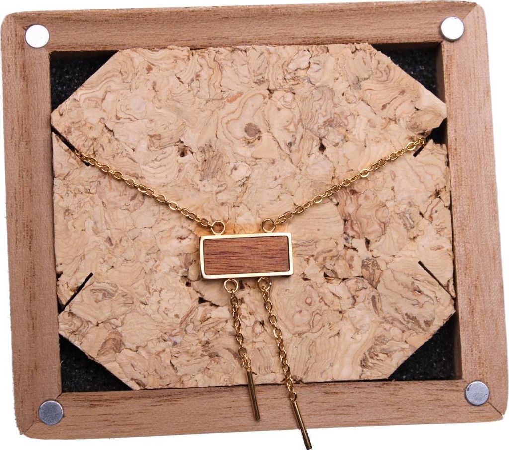 Holzkern Kette Walnuss/Gold
