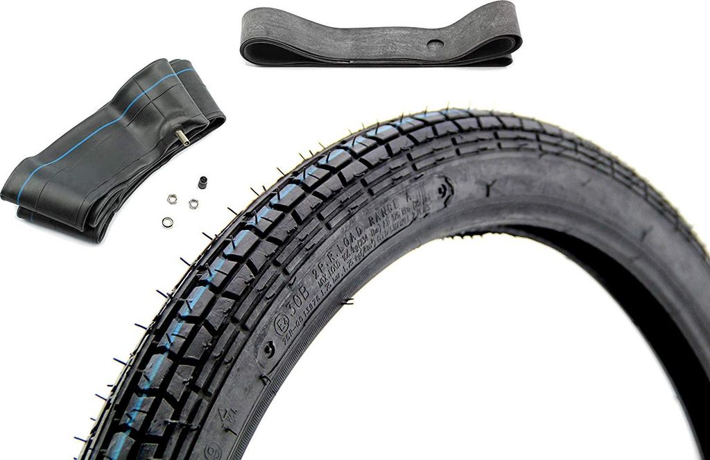 Set: 1x KENDA Reifen 2,25 x 19 Zoll, Profil K251A, TT, 30B + Schlauch 2,25 x 19 Zoll, TR4 + Felgenband Motorrad, Moped, Mofa