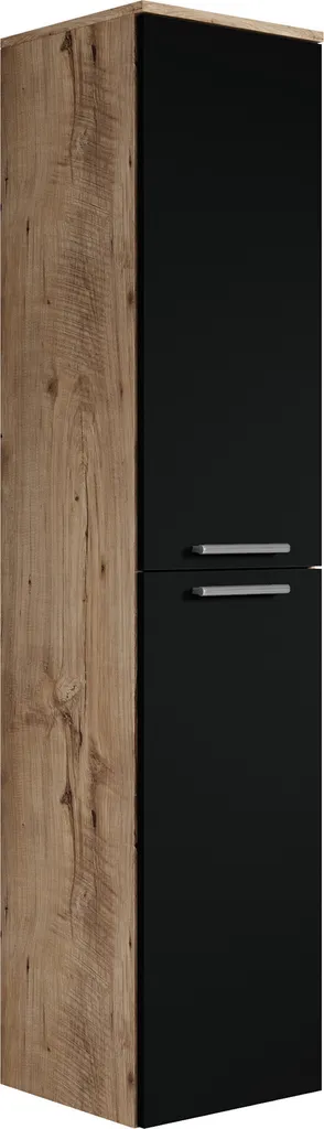 Meuble haut Venus 30x160 cm en Chêne Châtaigne avec double porte Noire