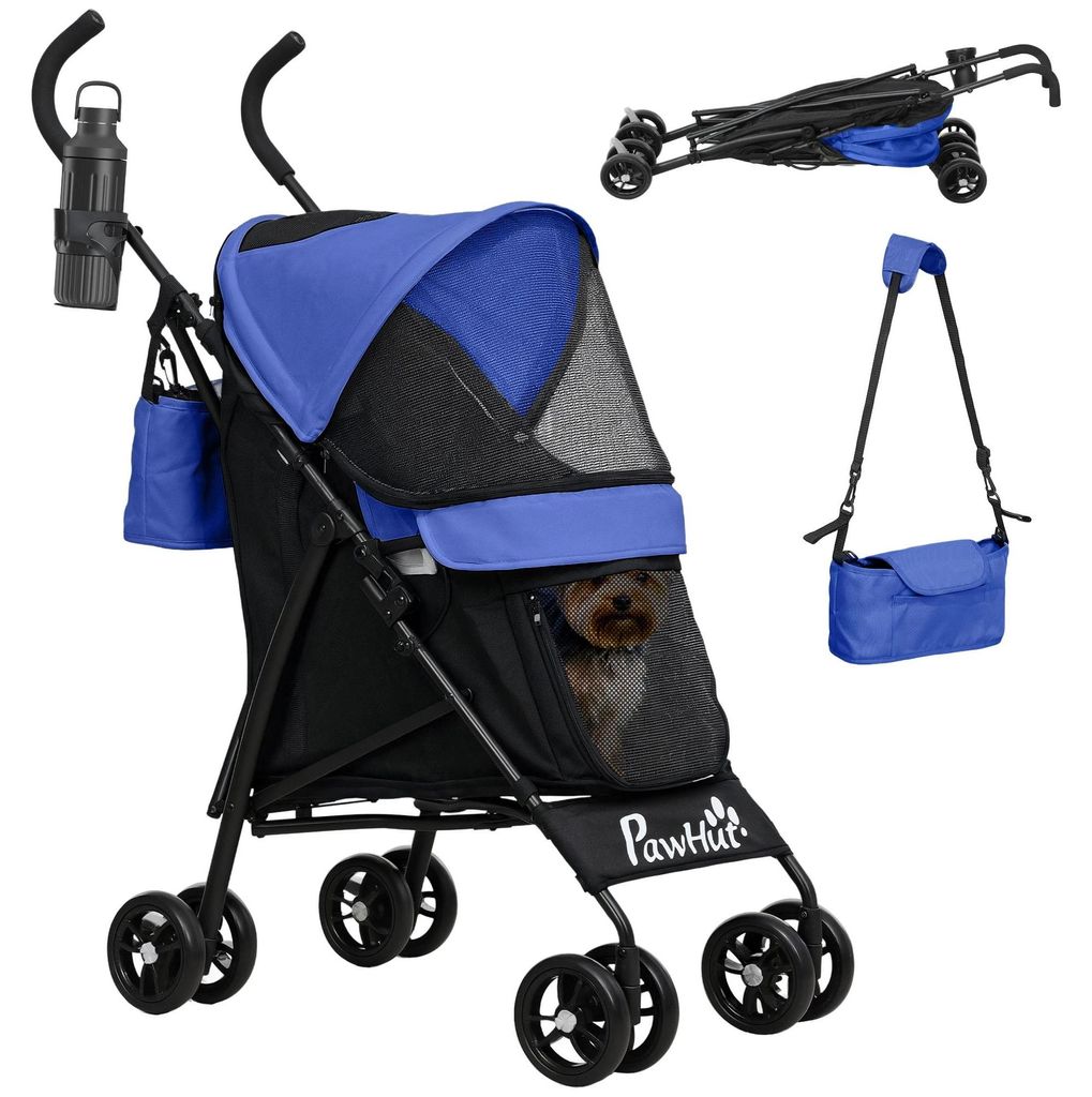 Haustier-Buggy - Hunde- und Katzenwagen - Faltbarer Tierkinderwagen - Für kleine Hunderassen - Stabiler Metallrahmen - Blau