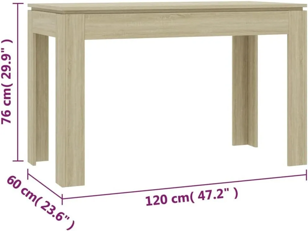Table en bois Sonoma 120x60cm structure robuste et plateau résistant