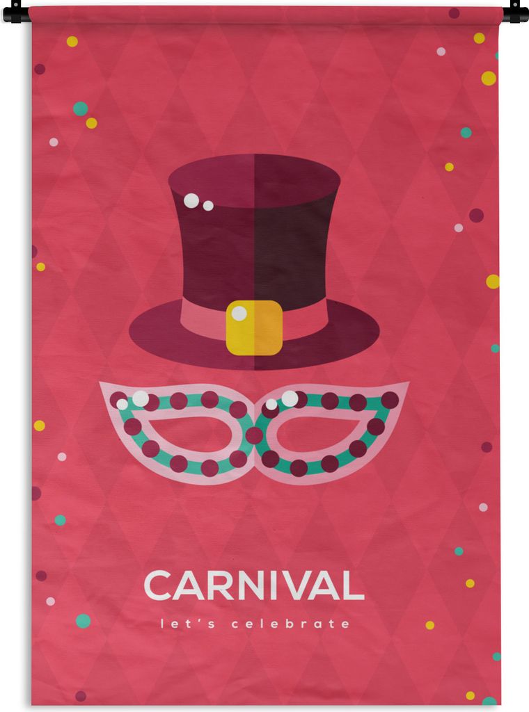 MuchoWow Wandteppich Wandbehang "Karneval" auf rotem Hintergrund 120x180 cm Tapisserie Dekoration Wandtuch - Schlafzimmer - Dekorationen für das...