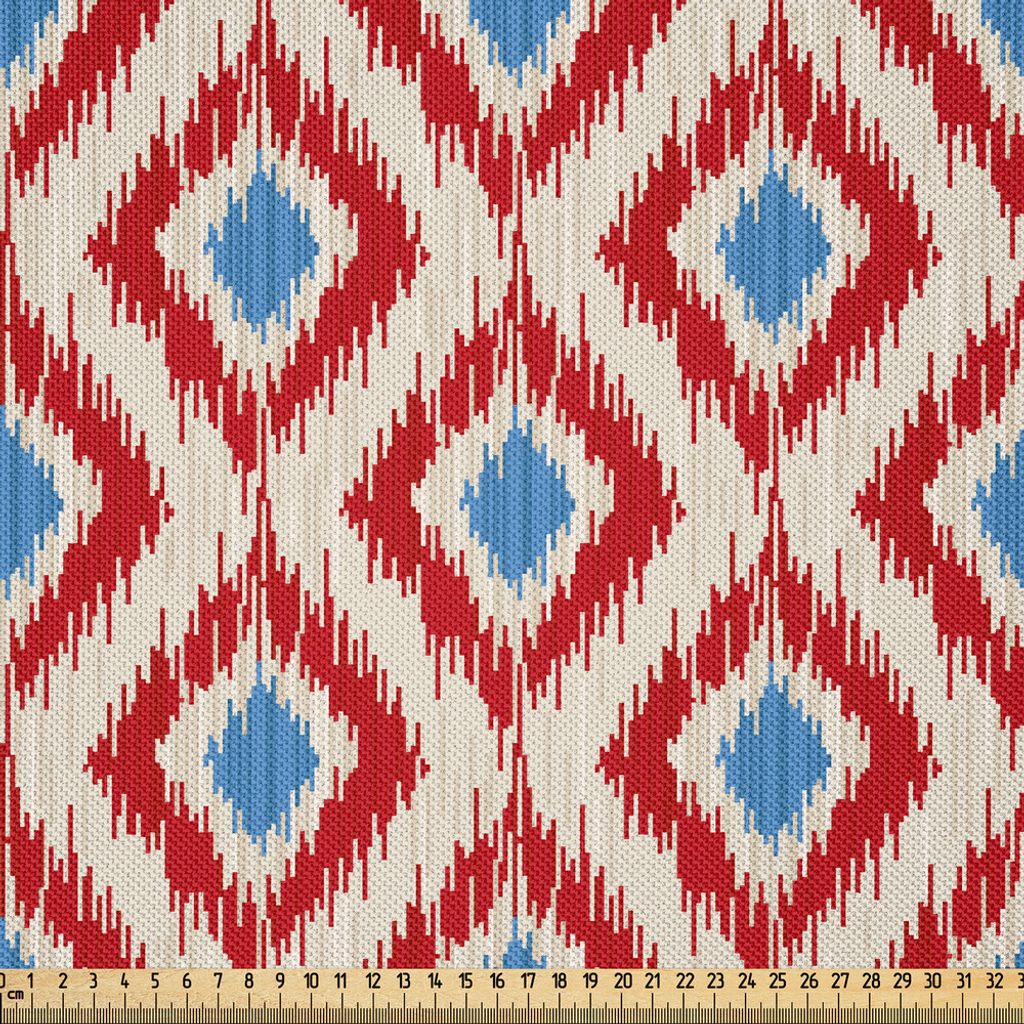 ABAKUHAUS Ikat Satin Stoff als Meterware, Wiederbelebung-Muster-klassische Diamant-Linie Muster mit traditionellen Gestaltungselementen, 5 M (148 x...