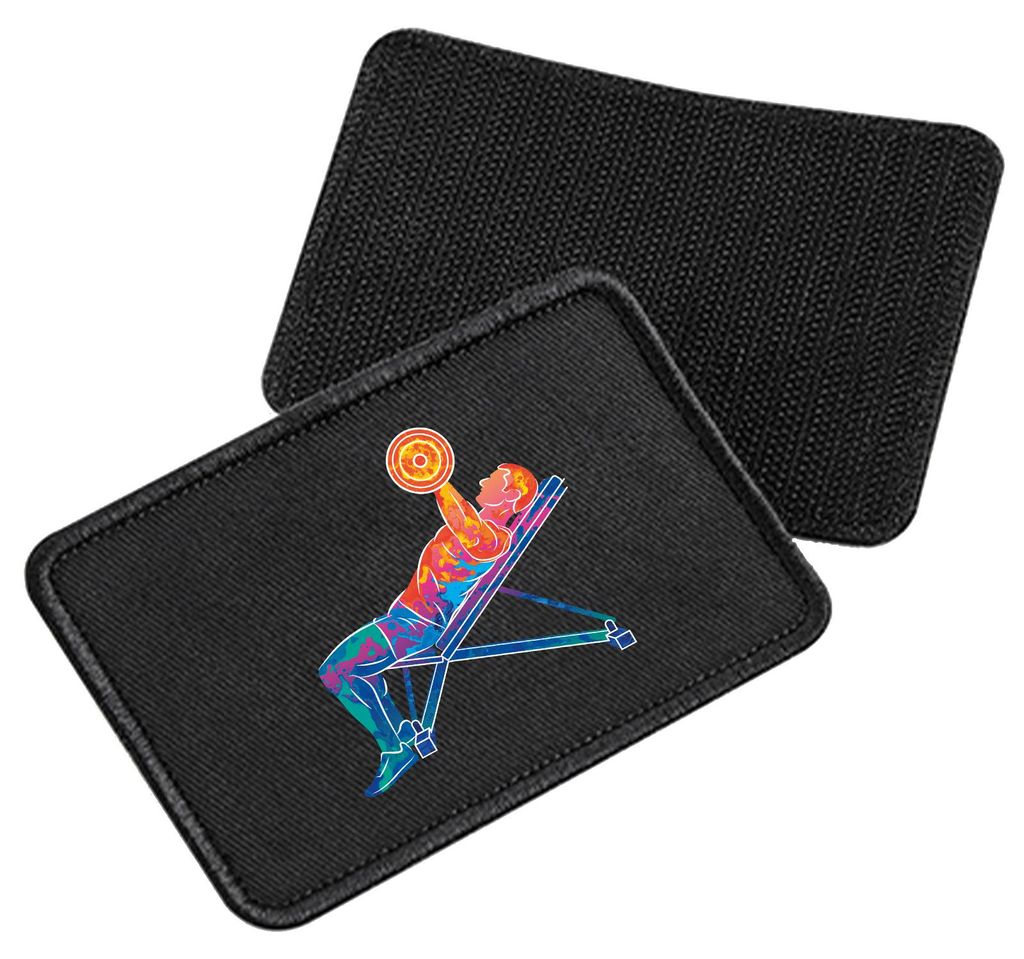 Huuraa Patch Fitness Training Bench Press bunte Silhouette Black 10 x 6,5cm Baumwolle Klettpatch für Mütze Geschenkidee