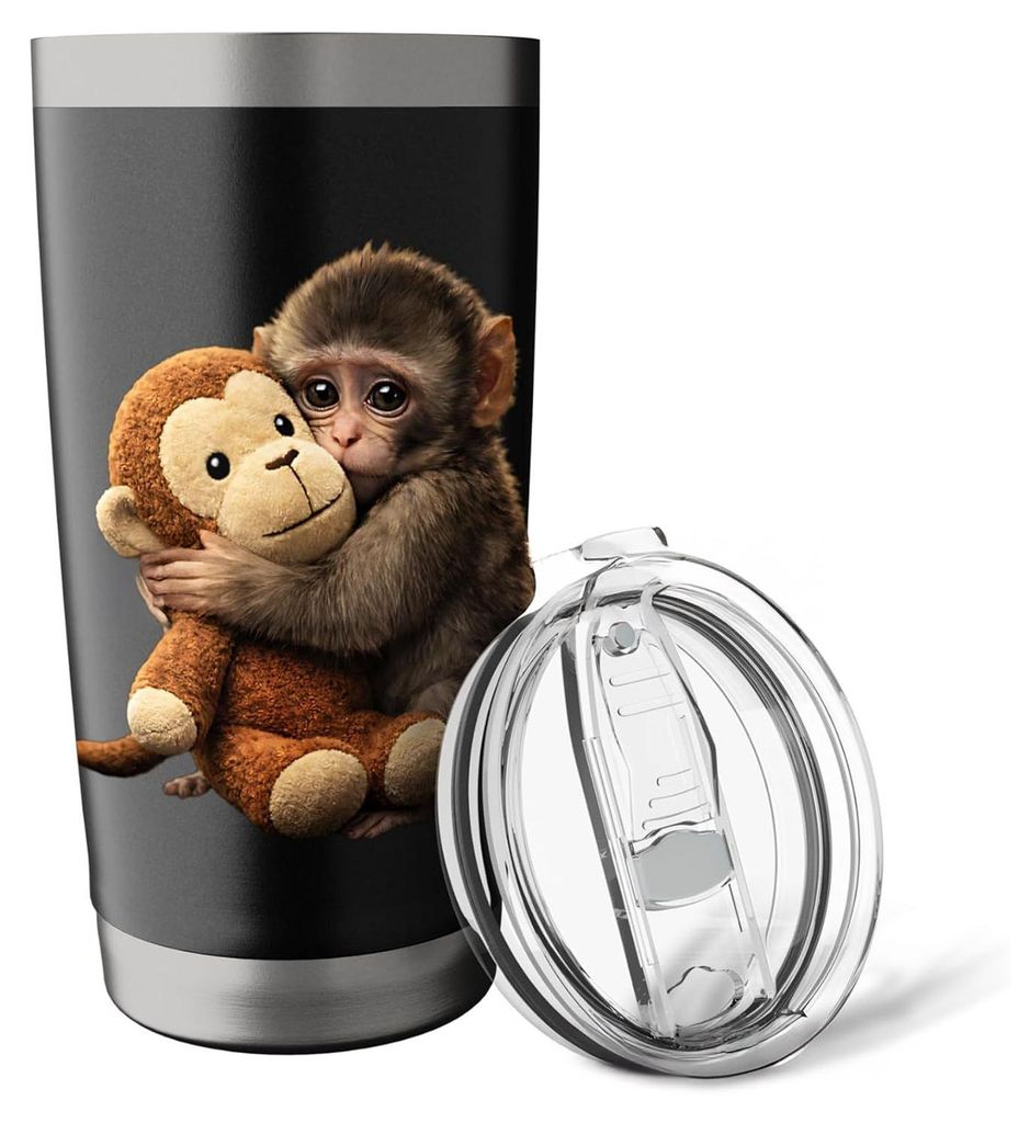 Doppelwandiger, isolierter Trinkbecher mit Affenmotiv, 600 ml, Edelstahl, tragbarer Thermobecher für Zuhause, Küche und Outdoor-Aktivitäten