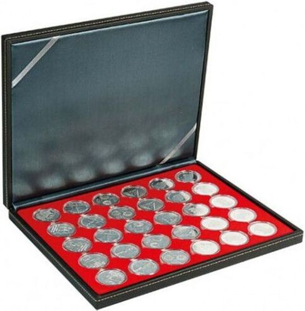 Lindner 2364-2537E Münzkassette NERA M mit hellroter Münzeinlage mit 30 runden Vertiefungen für Münzkapseln mit Außen-Ø 37 mm, z.B. für orig...