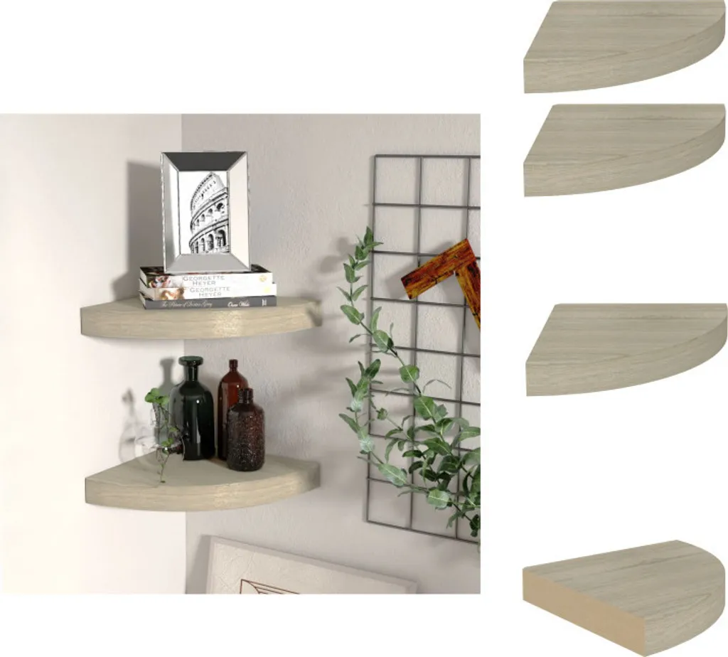 Mensole Angolari vidaXL Rovere 25x25x3.8 cm - Set 2 Pezzi Effetto Legno
