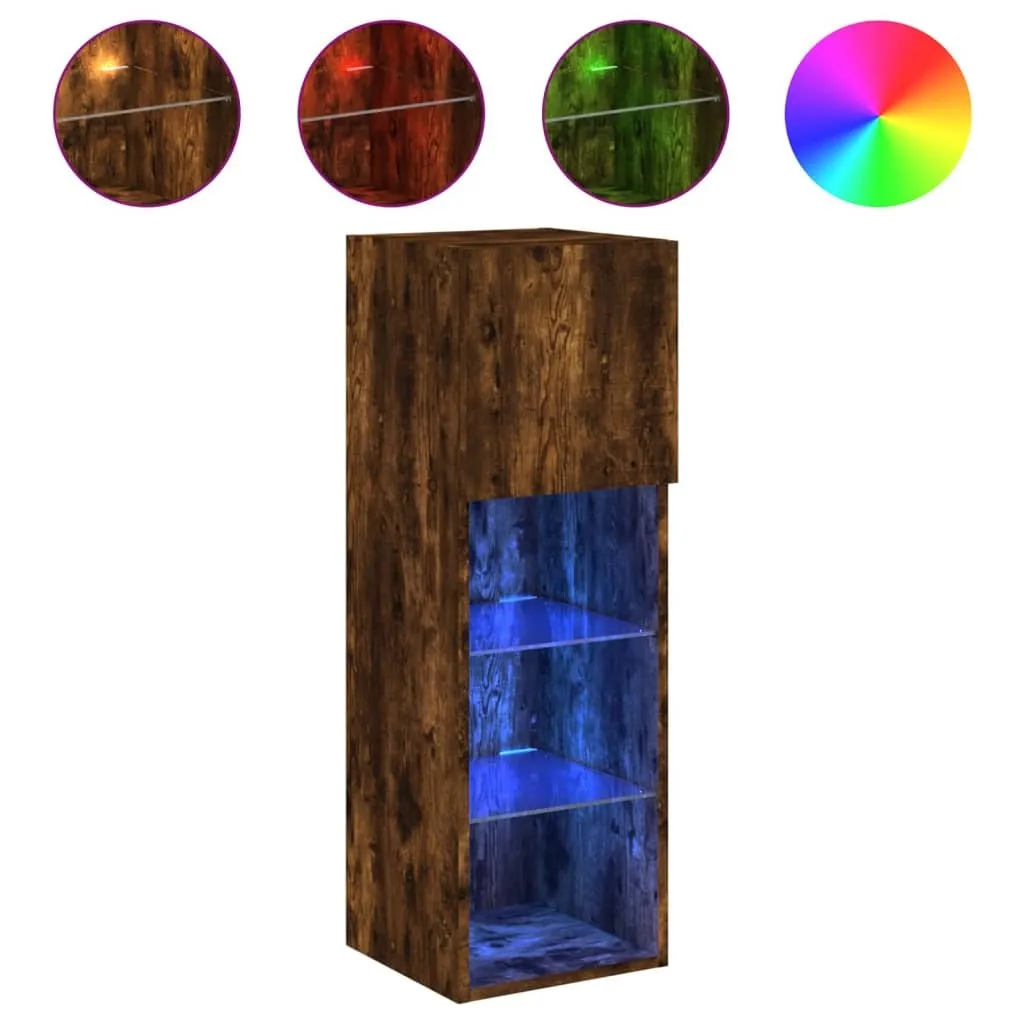 SYFAX Porta TV Rovere Fumo LED 30x90cm | Mobiletto Soggiorno Salvaspazio