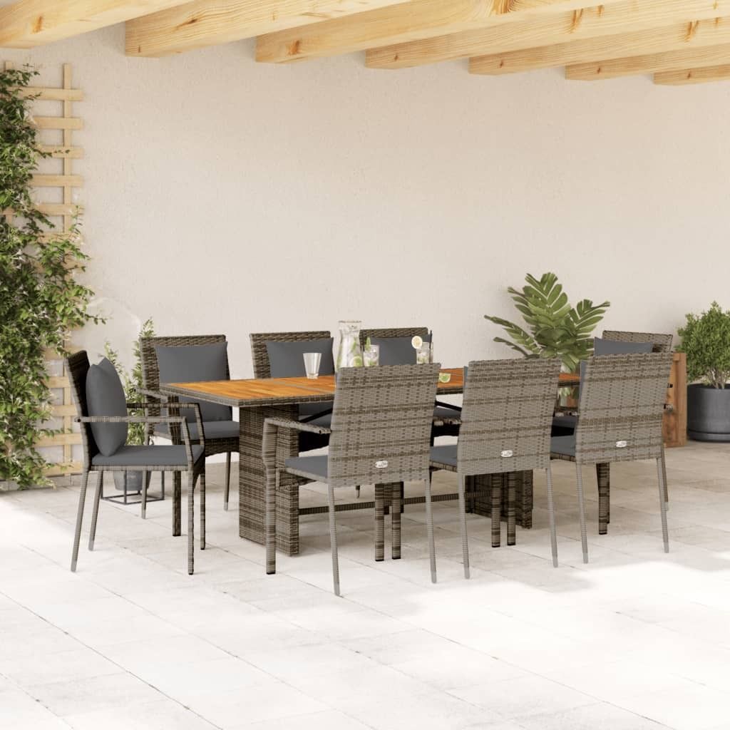 Maison Exclusive - 9-tlg. Garten-Essgruppe mit Kissen Grau Poly Rattan