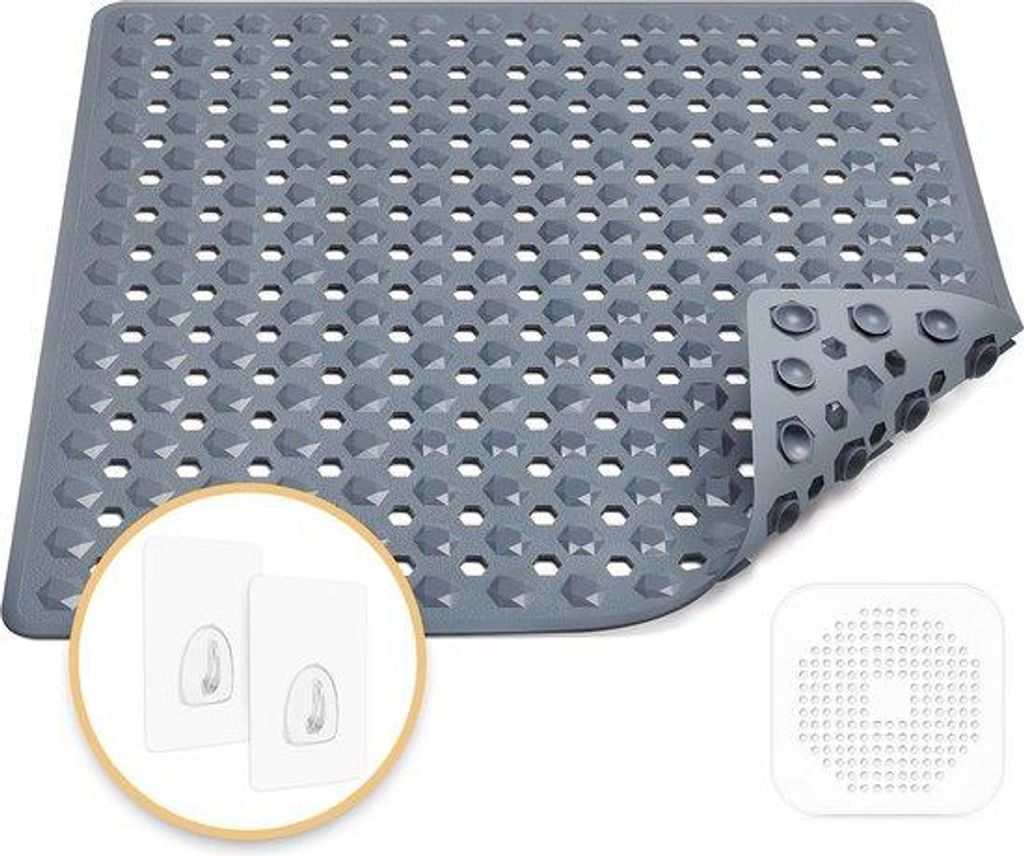 Antislip-Tuch, 53 x 53 cm, 100% BPA-frei, inkl. 2 Haken, silikonischer Abfluss, maschinell waschbar, schimmelbeständig, für empfindliche Haut (du...