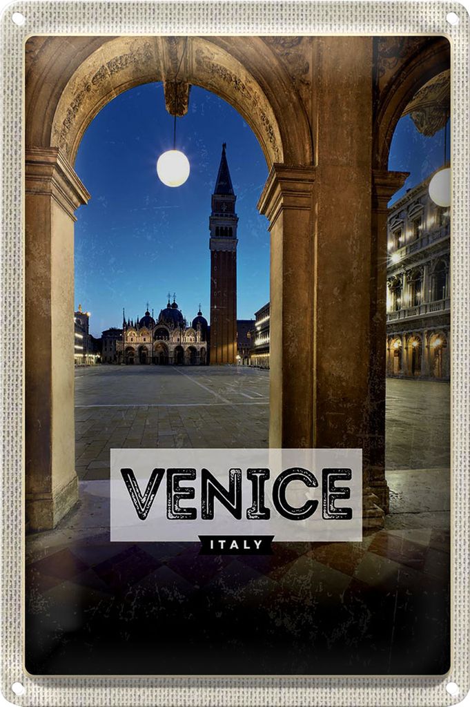 Blechschild Reise 40x30cm Venice Italien Nacht Architektur