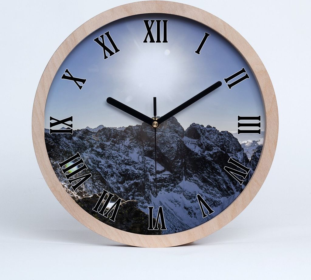 Holzuhr 20fi cm wanduhr - schwarze Spitzen - Winter in der Tatra