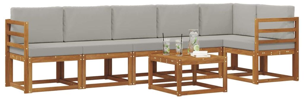 "im Diskont"Outdoor-Sofagarnitur Moderne - HOMMIE - Gartenlounge Set/Outdoor Sofa - mit Kissen 7 pcs Natürlich und Hellgrau - Gartensofas DEMöbel...