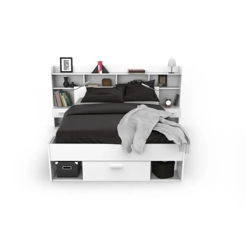 Aménager une petite chambre : Tête de lit CHICAGO blanche liseuses LED - 9