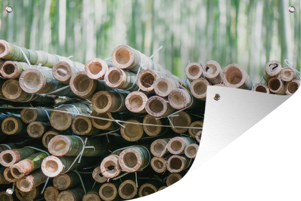 MuchoWow 120x80 cm Outdoor-Poster Gartendeko Sichtschutz Garten Poster für den Garten Stapel von geschnittenem Bambus Arashiyama