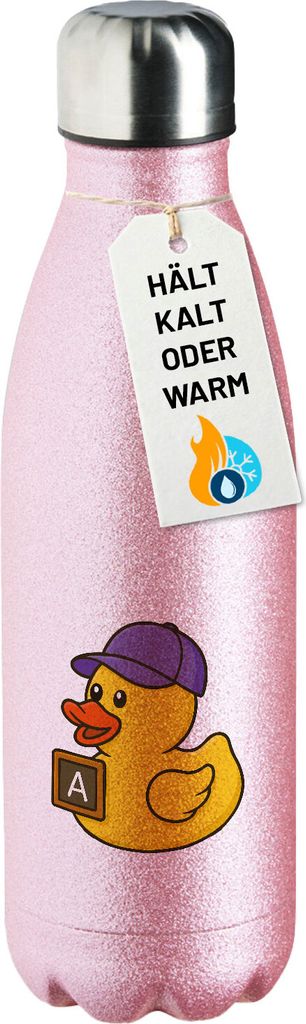 Huuraa Trinkflasche Quietscheente Erziehung Comic Gummiente 500ml Pink Edelstahl Wasserflasche Trinkflasche Geschenkidee