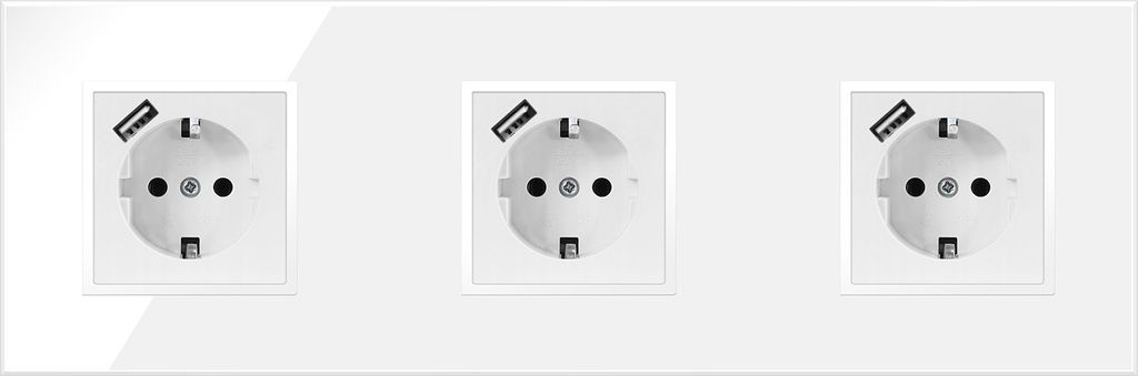3-fach Steckdose + USB Weiß Komplett mit Glasrahmen Schuko Produktbild 