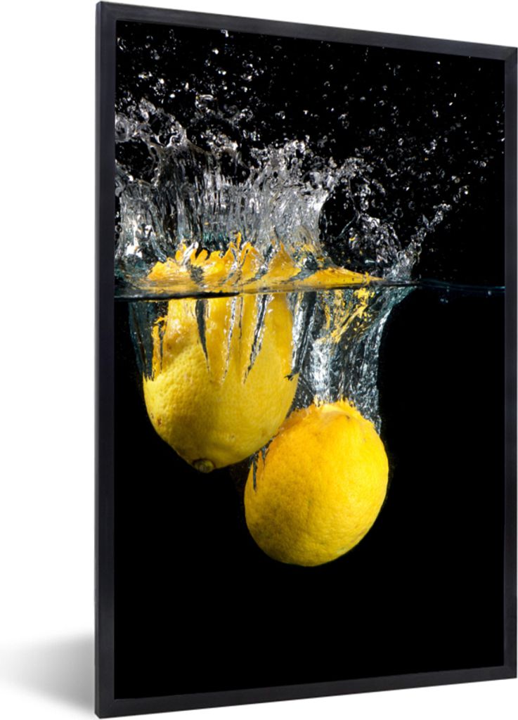 MuchoWow Gerahmtes Poster Zitrone - Frucht - Stilleben - Wasser - Gelb 40x60 cm - Poster mit Schwarzem Bilderrahmen Wandposter Rahmen Foto Bilder...