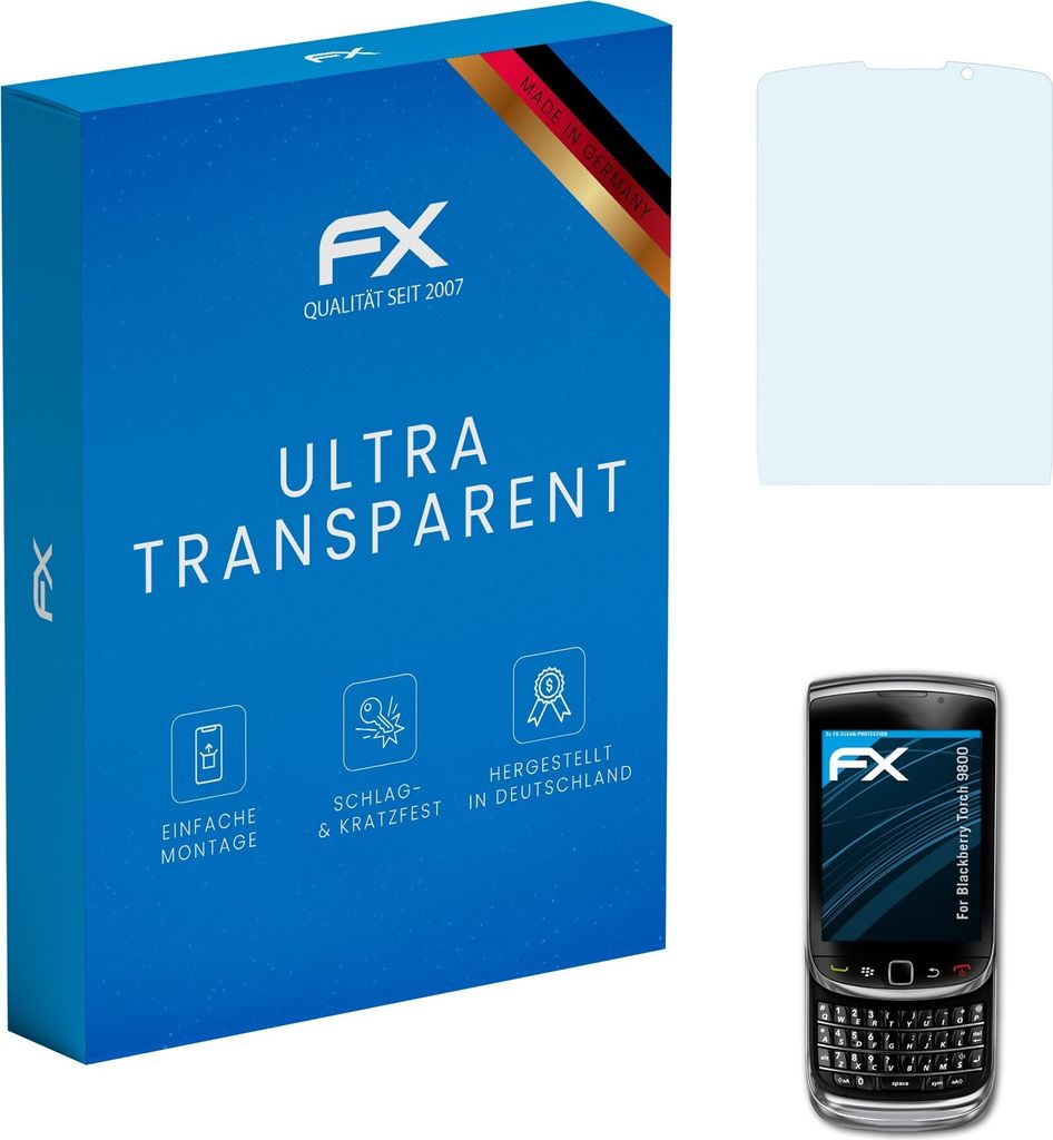 atFoliX FX-Clear 3x Schutzfolie kompatibel mit Blackberry Torch 9800 Displayschutzfolie