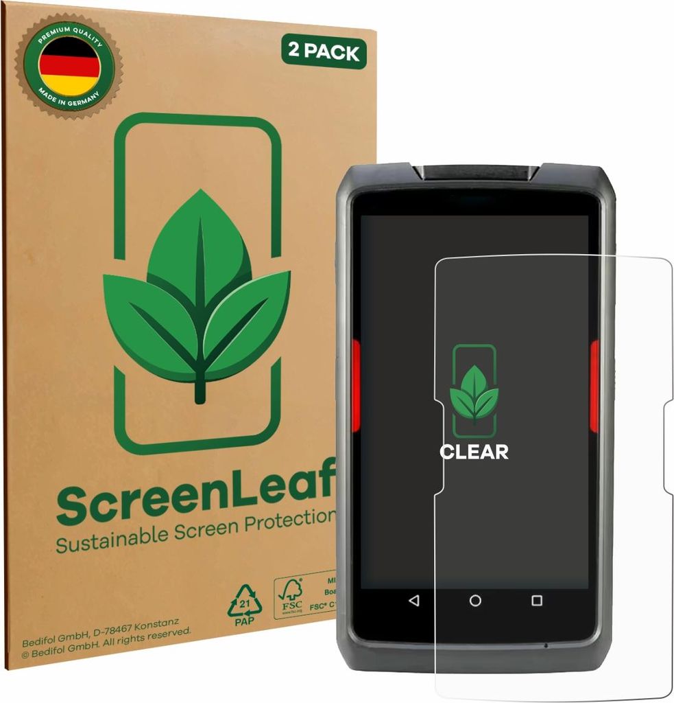 2x ScreenLeaf Schutzfolie für Honeywell ScanPal EDA71 nachhaltiger Displayschutz Display Schutz Folie Klar Transparent